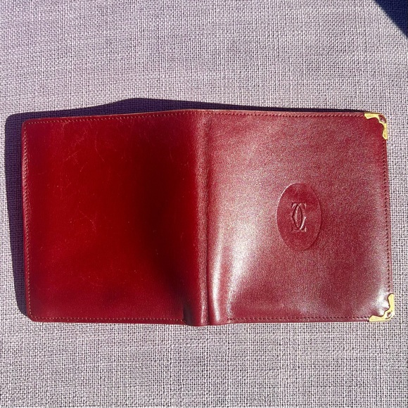 Cartier Mast Line Bi-Fold Wallet Leather Wine Red - Picture 2 of 5